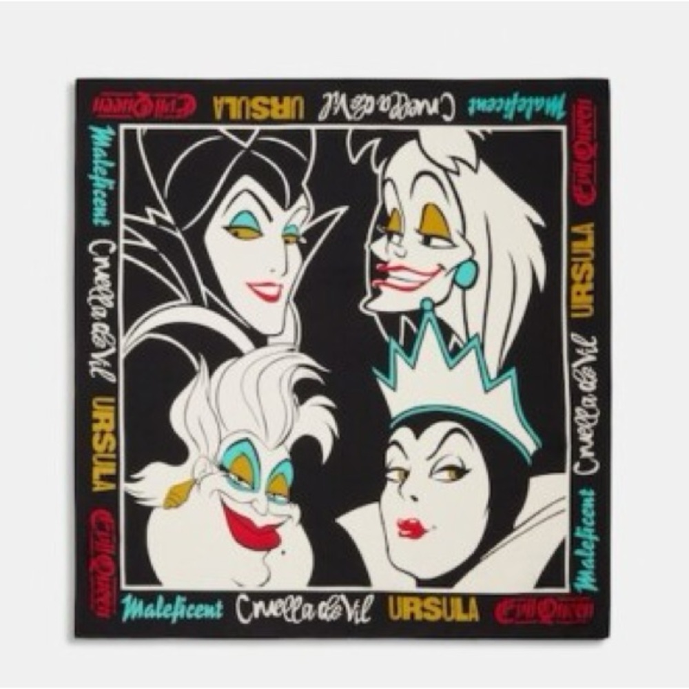 DISNEY X COACH Villains Print Silk Square Scarf, in Black/Multi Style CD141 BNWT